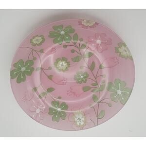 Set Of 4 Reverse Painted Glass Bowls Pink Green Floral Design 9 3/4” Dia.